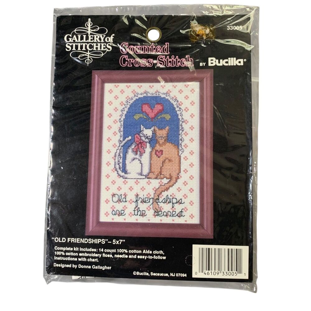 Bucilla Gallery of Stitches Counted Cross Stitch Old Friendships Cats Image